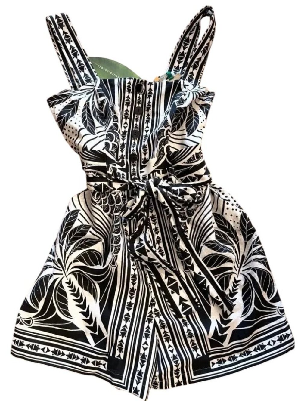 Farm Rio Monochrome Elegance Black White Belted Romper